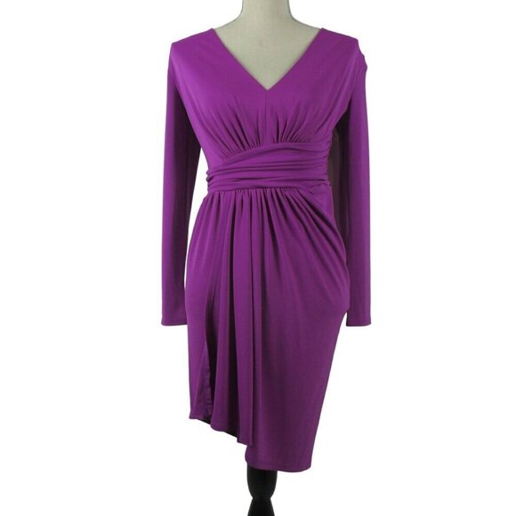 Express Dress Mini Draped V-Neck Strong Shoulder Purple SZ S NWT $88 Holiday - Picture 5 of 10